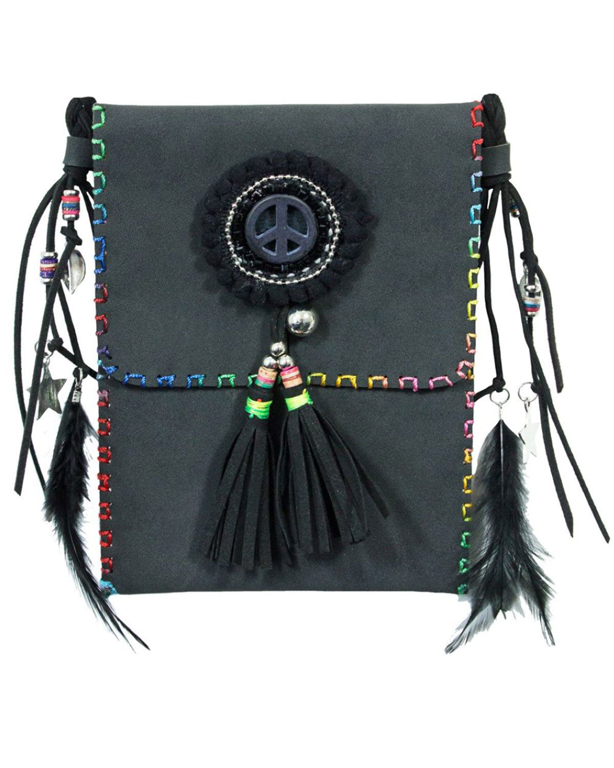 Das Kostümland Umhängetasche Ethno Damen Umhängetasche mit Federn und Frans günstig online kaufen