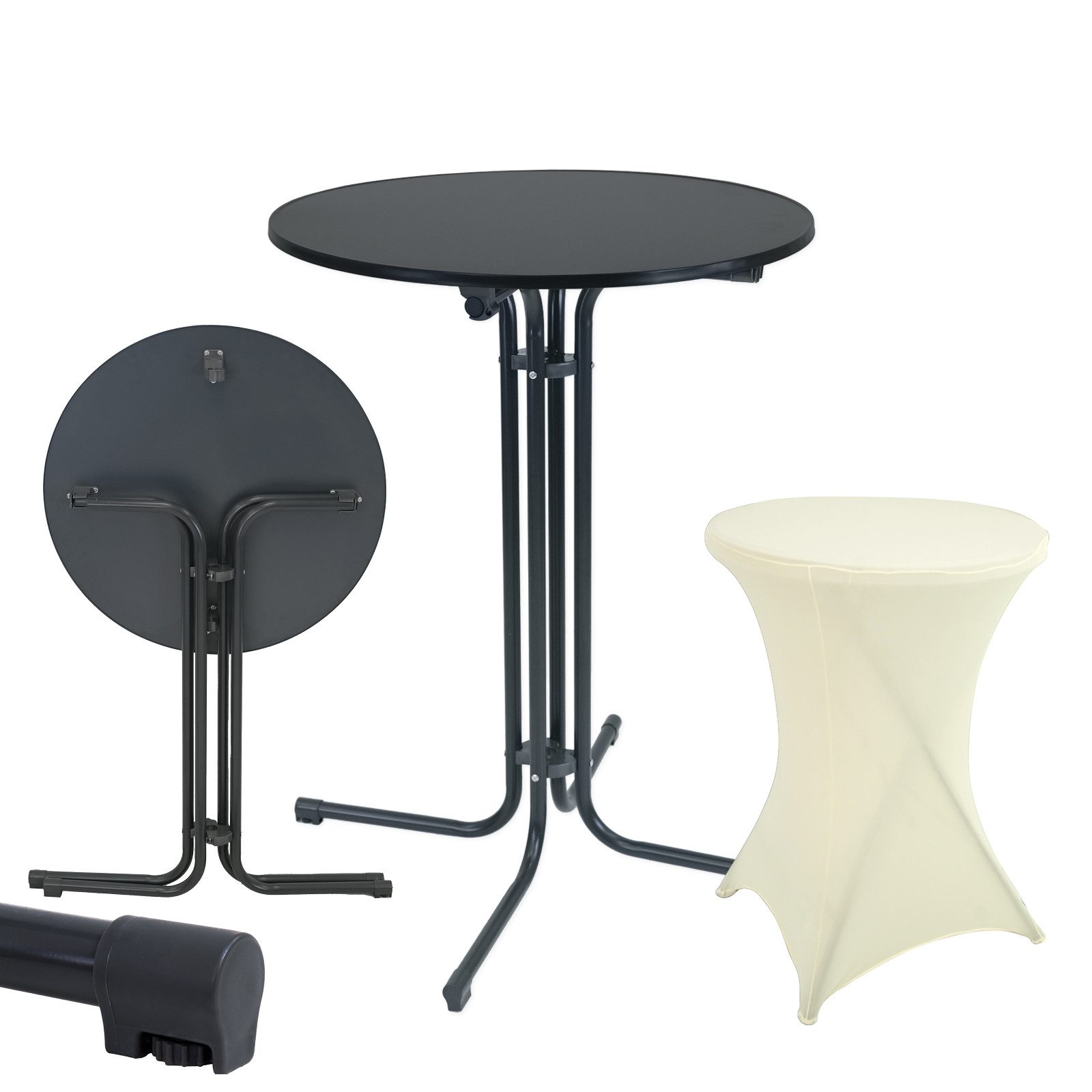 TRUTZHOLM Stehtisch Set Stehtisch klappbar Ø 80 cm in Anthrazit & Husse in Beige bügelfrei (Set aus Stehtisch und Husse), klappbar