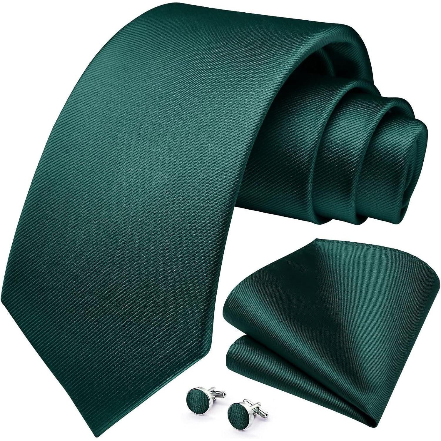 LuxusKollektion Krawatte Krawatte Einstecktuch Manschettenknöpfe Set Herren Hochzeit Grün