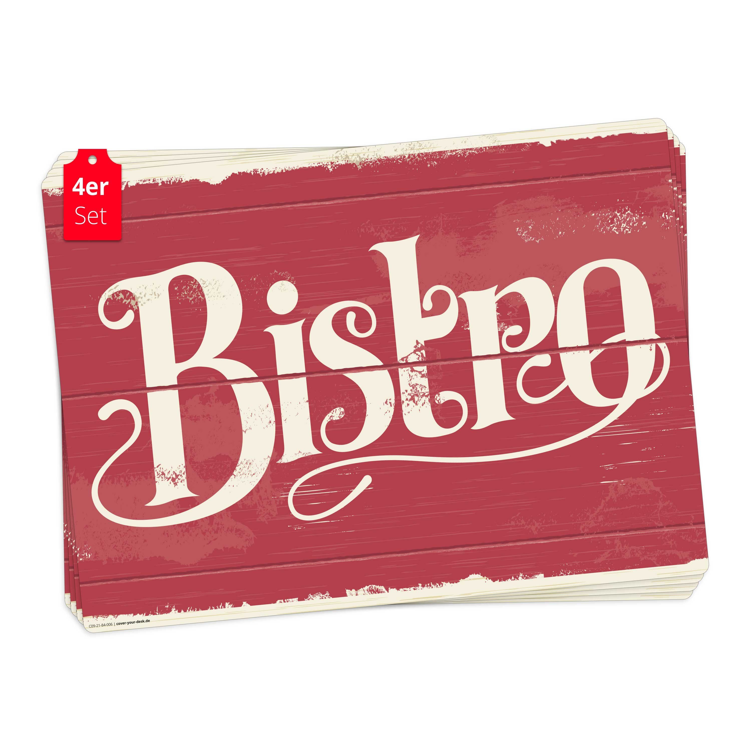 cover-your-desk.de Platzset Tischset, Platzset abwaschbar - Bistro Schriftzug Retro, (aus erstklassigem Vinyl (Kunststoff - BPA-frei), 4-St., rutschfeste Tischunterlage in tollem Design), Made in Germany