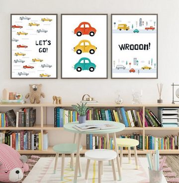 TPFLiving Kunstdruck (OHNE RAHMEN) Poster - Leinwand - Wandbild, Autos, Sportwagen, Straßen, - Für Kinderzimmer - (Mädchenzimmer, Babyzimmer, Jungenzimmer, Kindergarten), Farben: Pastel, blau, rot, gelb, schwarz - Größe: 10x15cm