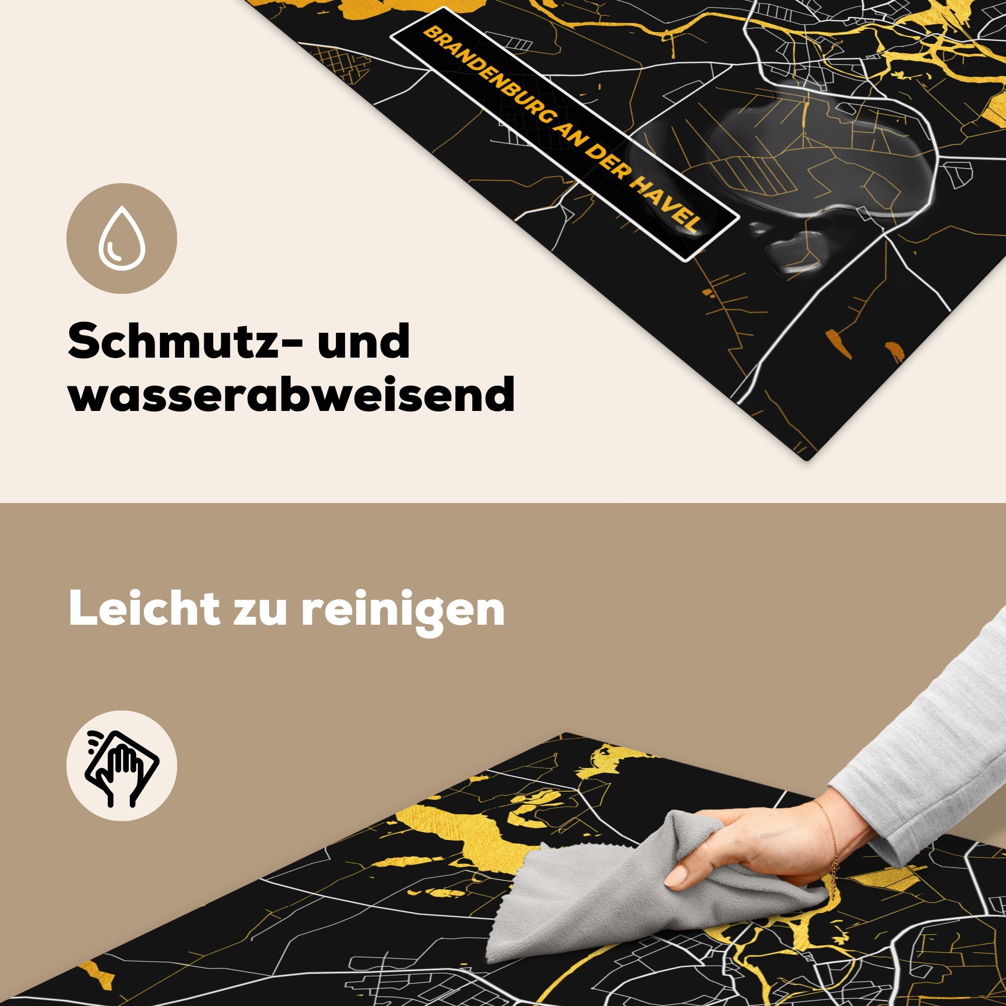 Ceranfeldabdeckung, Karte (1 78x78 Herdblende-/Abdeckplatte Brandenburg küche - tlg), cm, - Deutschland an der für Arbeitsplatte Gold Havel, MuchoWow Vinyl, -