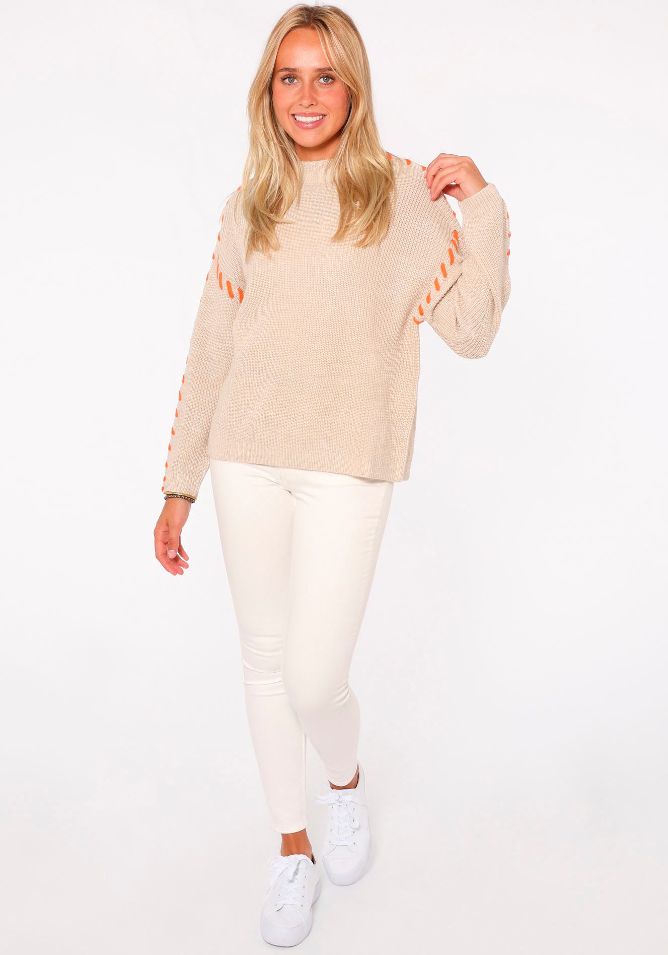 Zwillingsherz Strickpullover "Stitching" kontrastfarbige Nähte, hoher günstig online kaufen