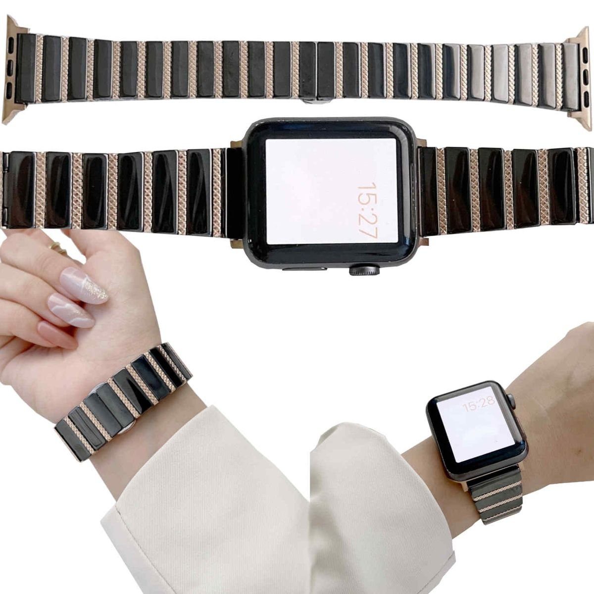 Wigento Für Apple Watch Series 7 41 / 6 SE 5 4 40 / 3 2 1 38mm Deluxe  Magnetisches Stahl Ersatz Armband Schwarz / Rose Gold Smart Uhr Fitnessband  online kaufen | OTTO