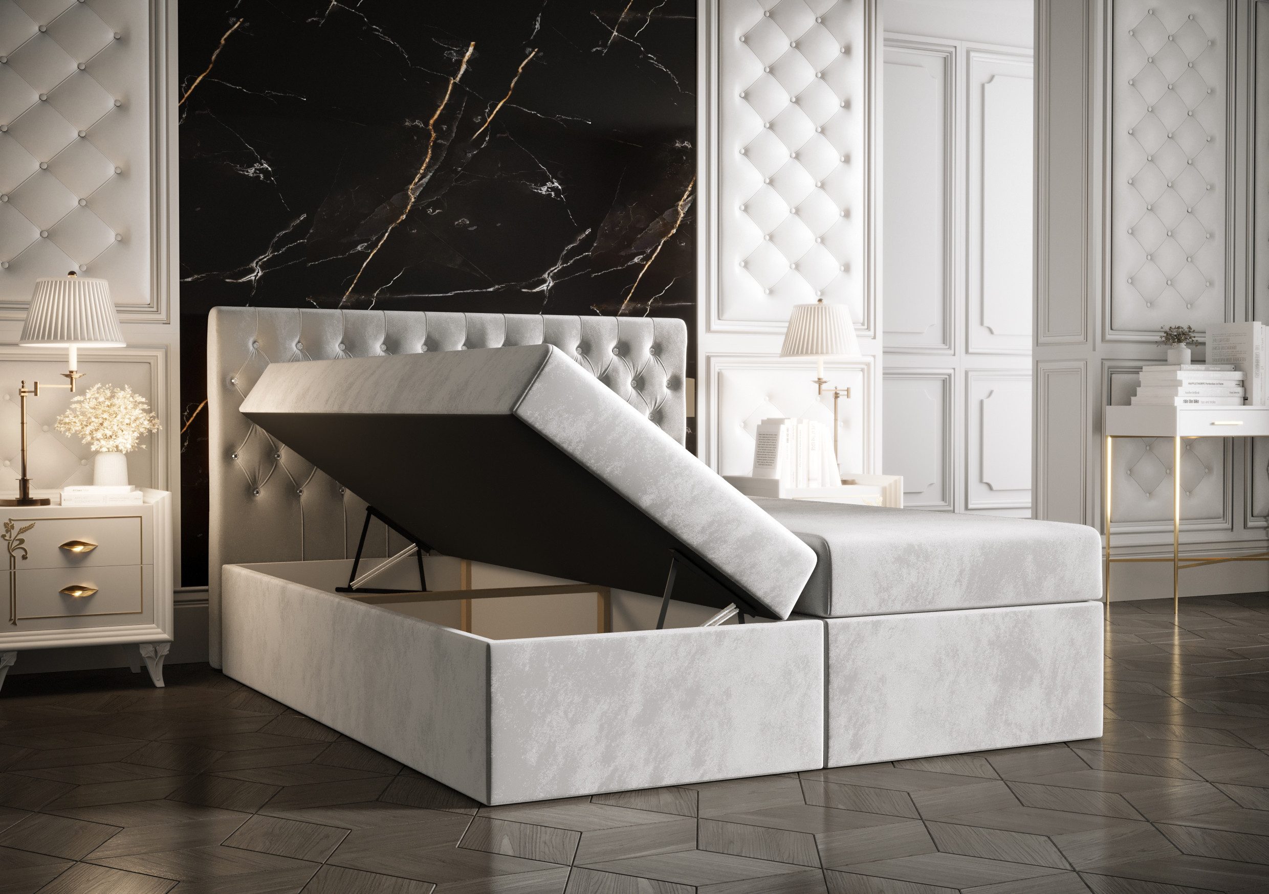 B&B Home Boxspringbett Boxbett Monett 160 cm 180 cm (H3 Matratze Bonellfederung, Kopfteil, Bettkasten und Topper)