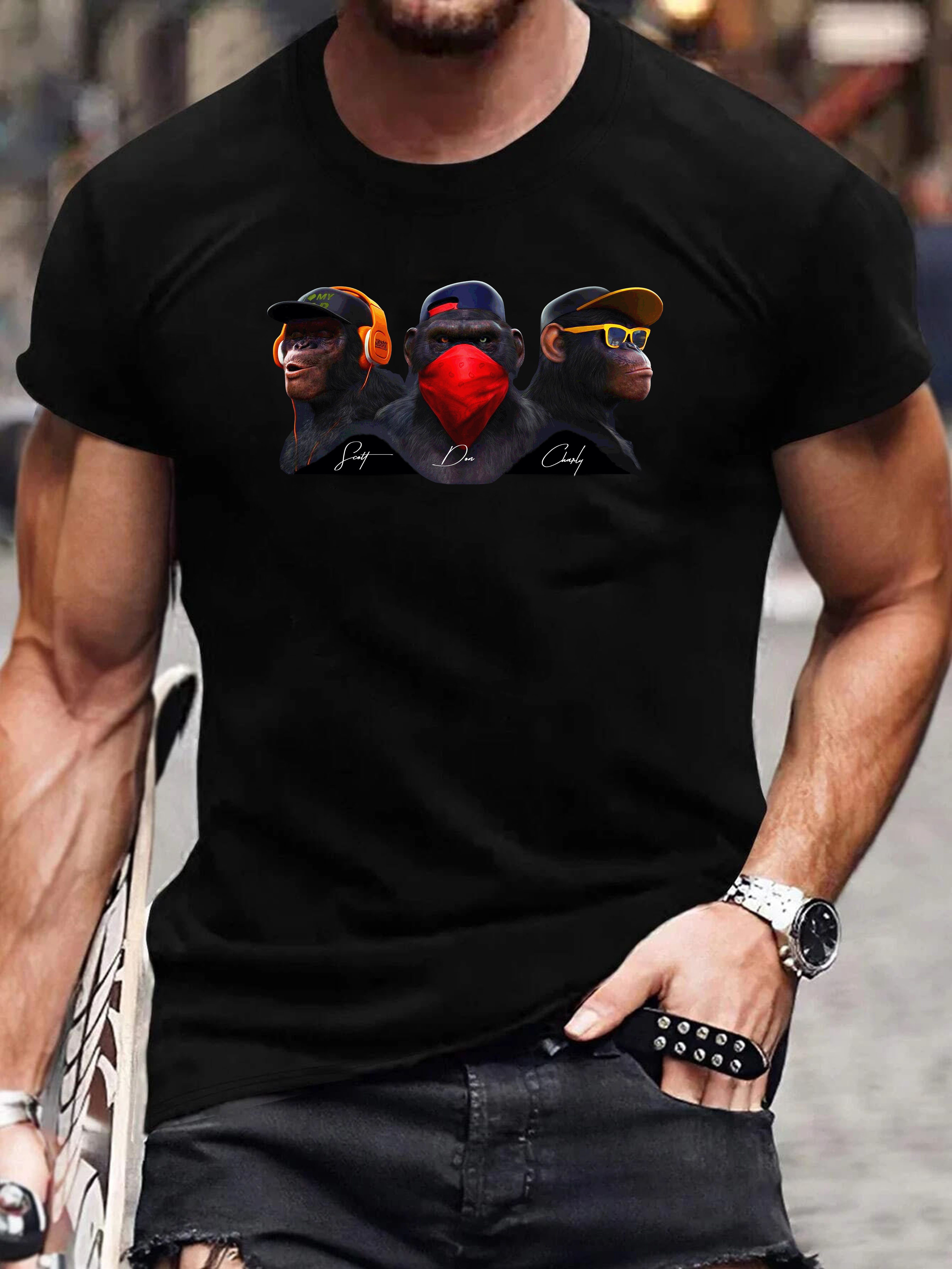 RMK T-Shirt T-Shirt Herren Print Shirt Rundhals kurzarm Affe Monkey günstig online kaufen