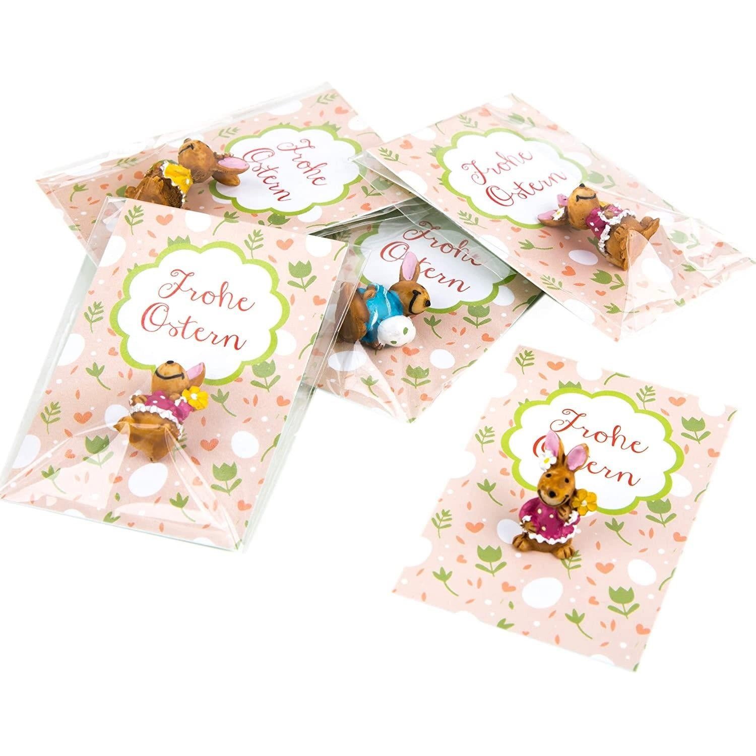 Logbuch-Verlag Dekofigur 5 Mini Gastgeschenke Frohe Ostern Grußkarte + Kleiner Osterhase -