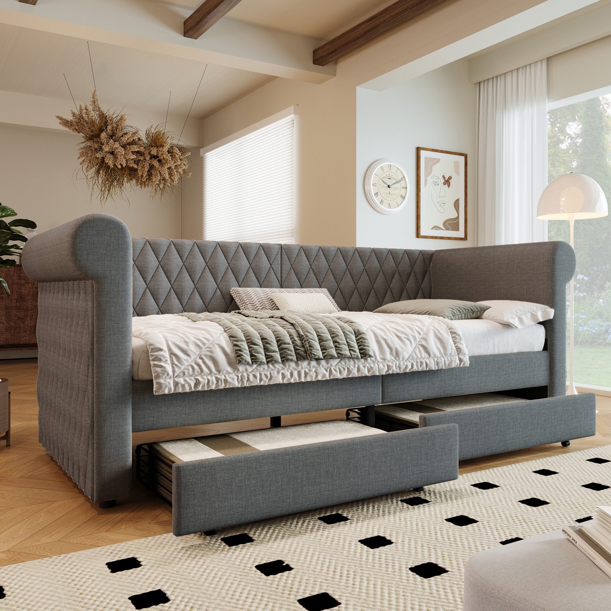 Flieks Daybett, Polsterbett Schlafsofa Tagesbett Kinderbett 90x200cm mit 2 günstig online kaufen