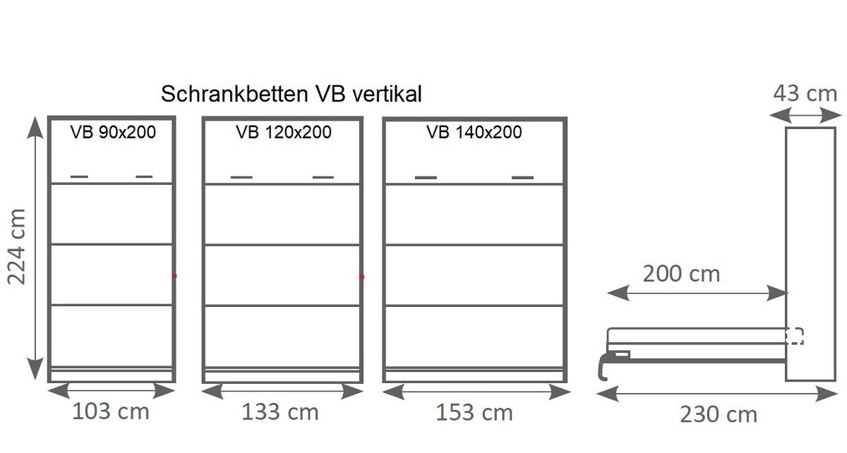 Schränken QMM Schlafzimmer mit klappbar Weiß 2 120x200 VB vertikal vertikal TraumMöbel Schrankbett Schrankbett