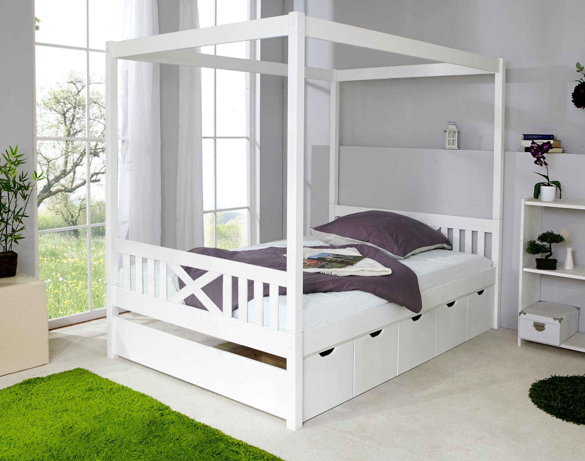 Ticaa Himmelbett Lino, Himmelbett, inkl. Schubkasten und Rollrost