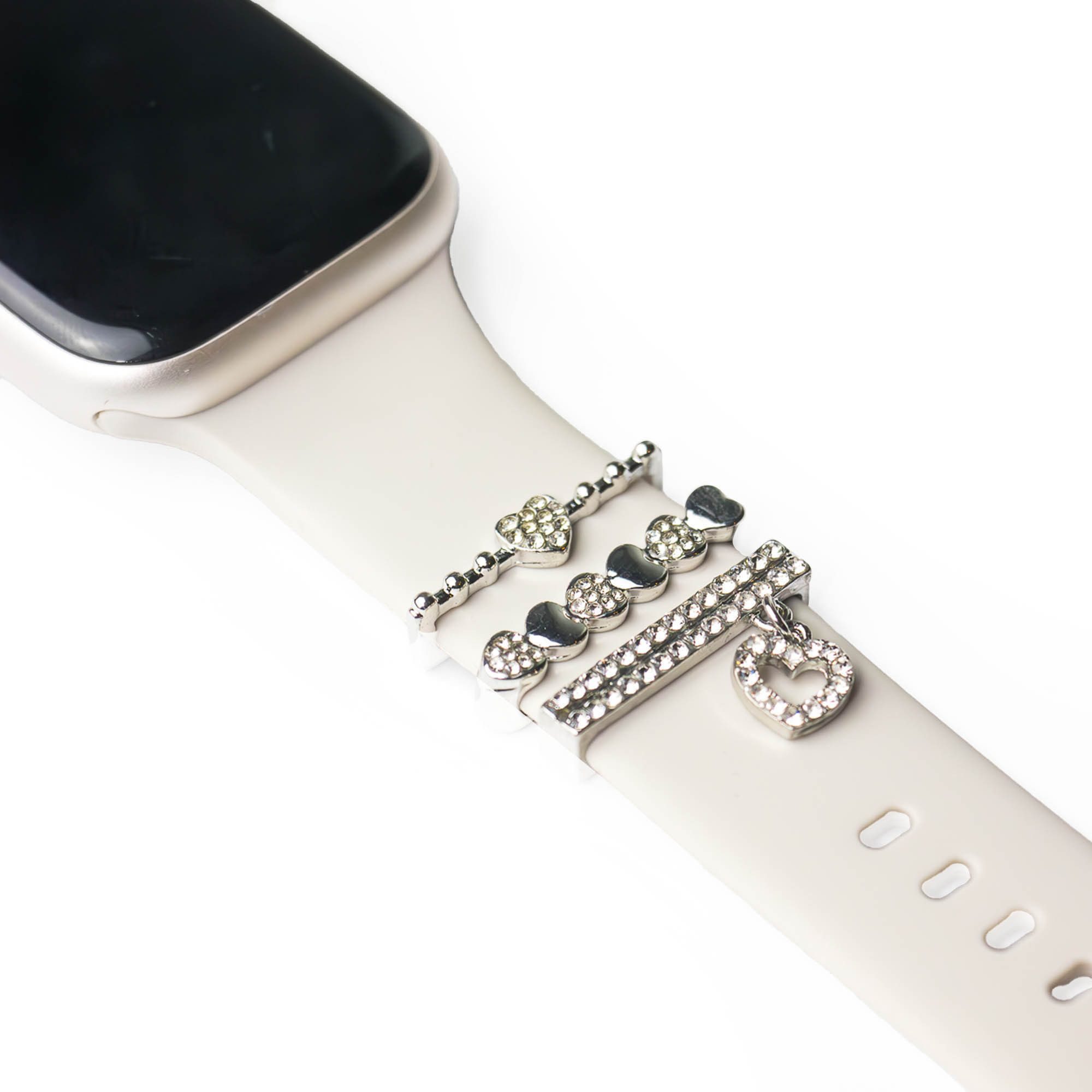 EAZY CASE Smartwatch-Armband Apple Watch Charms Set 38/40/41mm & 42/44/45/49mm, trendige Watch Charms Herzanhänger & Strasssteine Silber