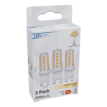 LED's light LED-Leuchtmittel 0620137 LED Kapsel, G9, G9 dimmbar 3.5W warmweiß Klar 3-Pack
