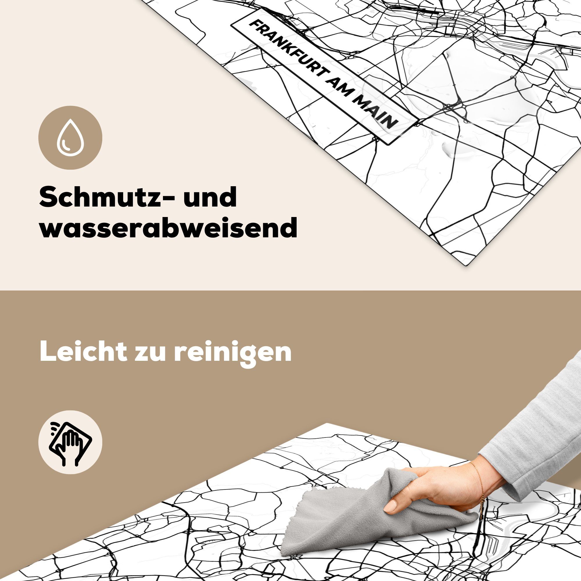 (1 Stadtplan, küche 78x78 Vinyl, Karte - Main cm, am tlg), Ceranfeldabdeckung, Herdblende-/Abdeckplatte für MuchoWow - Arbeitsplatte Frankfurt