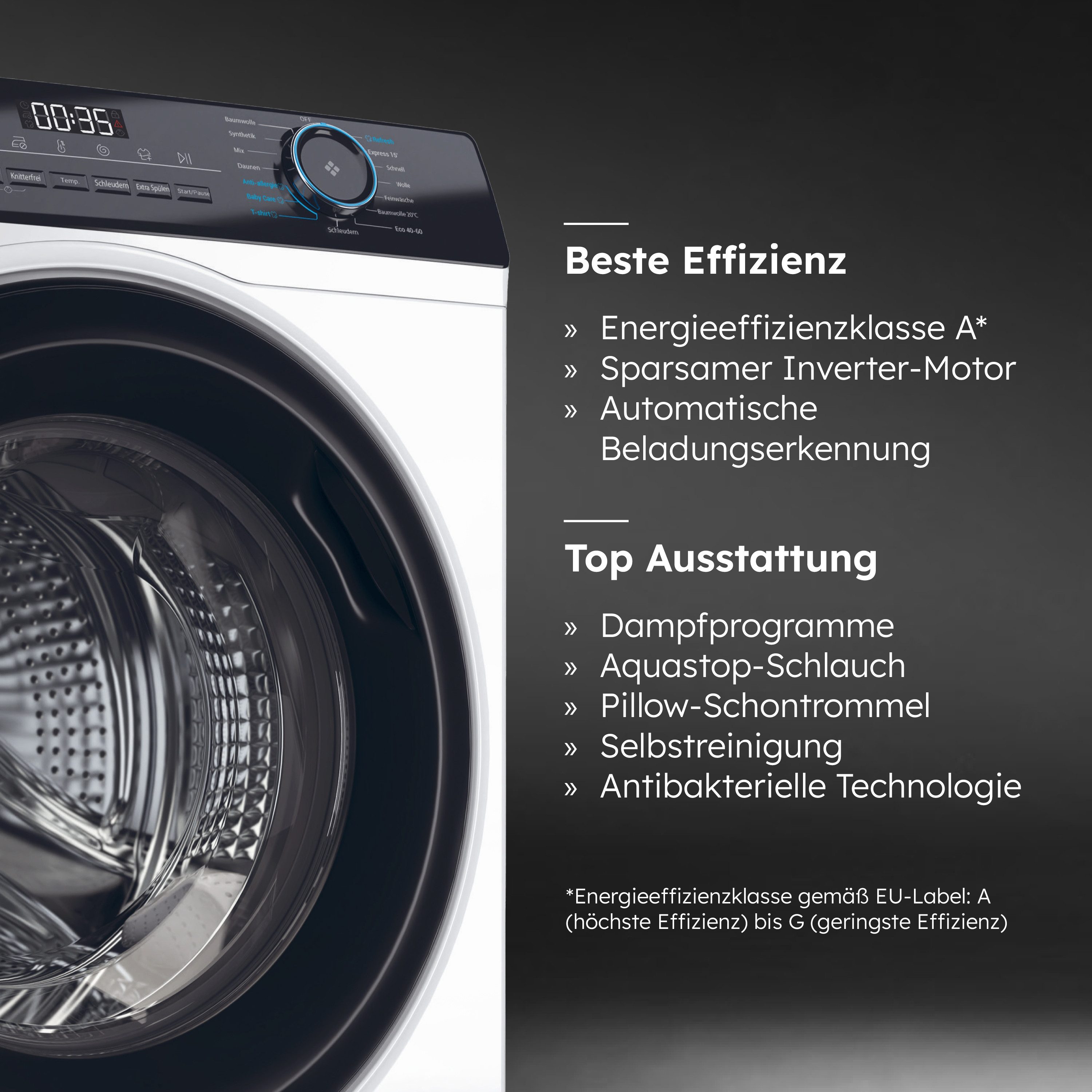 Haier Waschmaschine HW81-NBP14939, 8 kg, 1400 U/min, Das Hygiene-Plus: Selbstreinigung & antibakterielle Technologie (ABT)