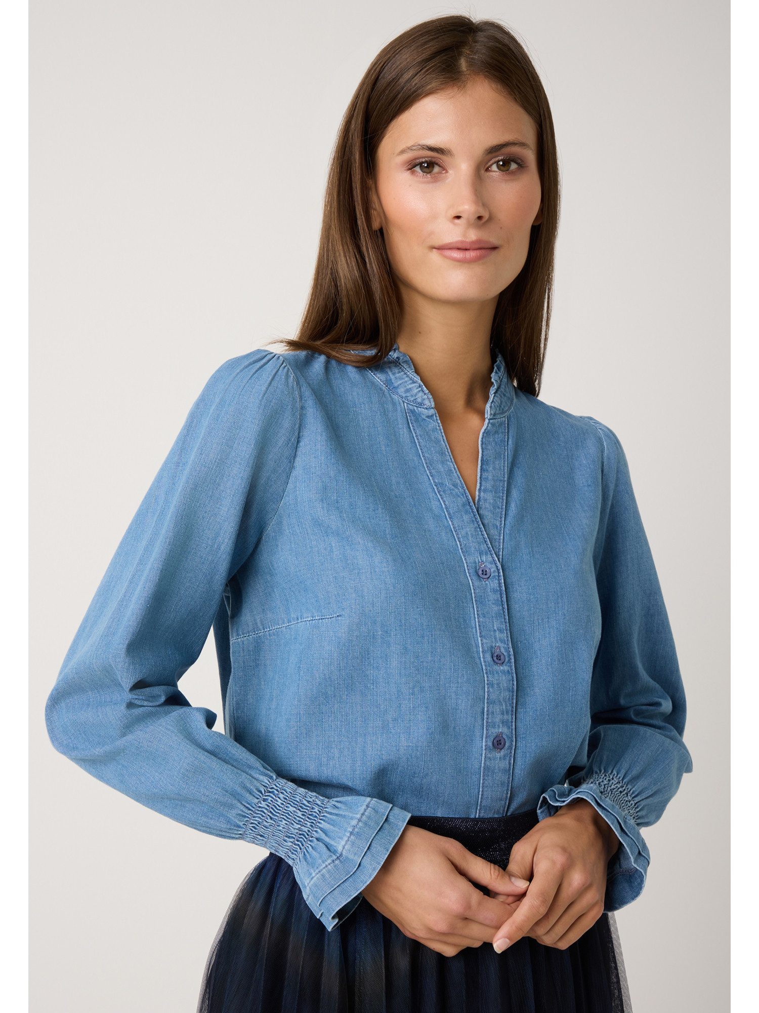 MORE&MORE Langarmbluse leichter Baumwolldenim günstig online kaufen