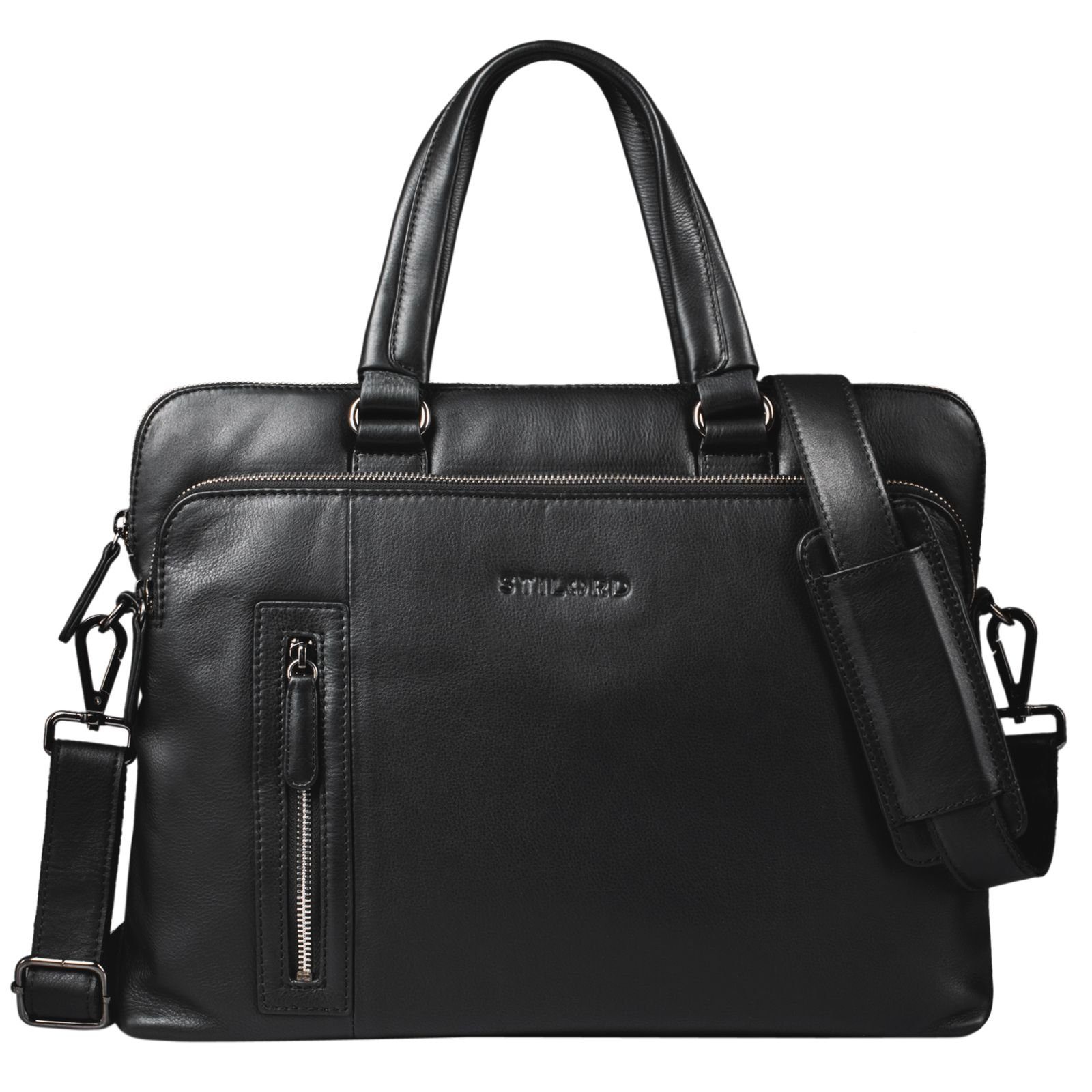 Damen "Lory" schwarz Aktentasche Handtasche Leder STILORD