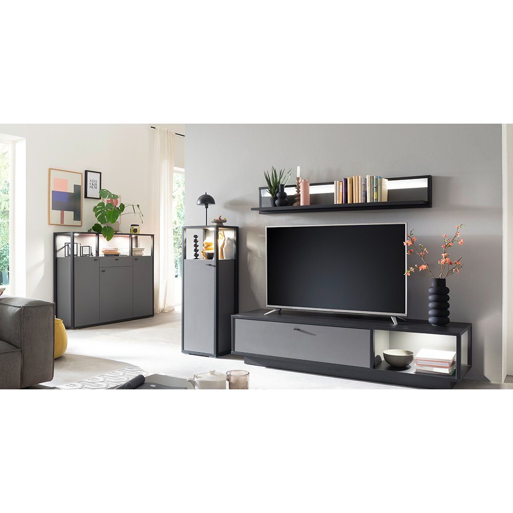 Lomadox Wohnwand LAVAL-05, (4-St., 4-tlg), mit Highboard, grau mit anthrazit