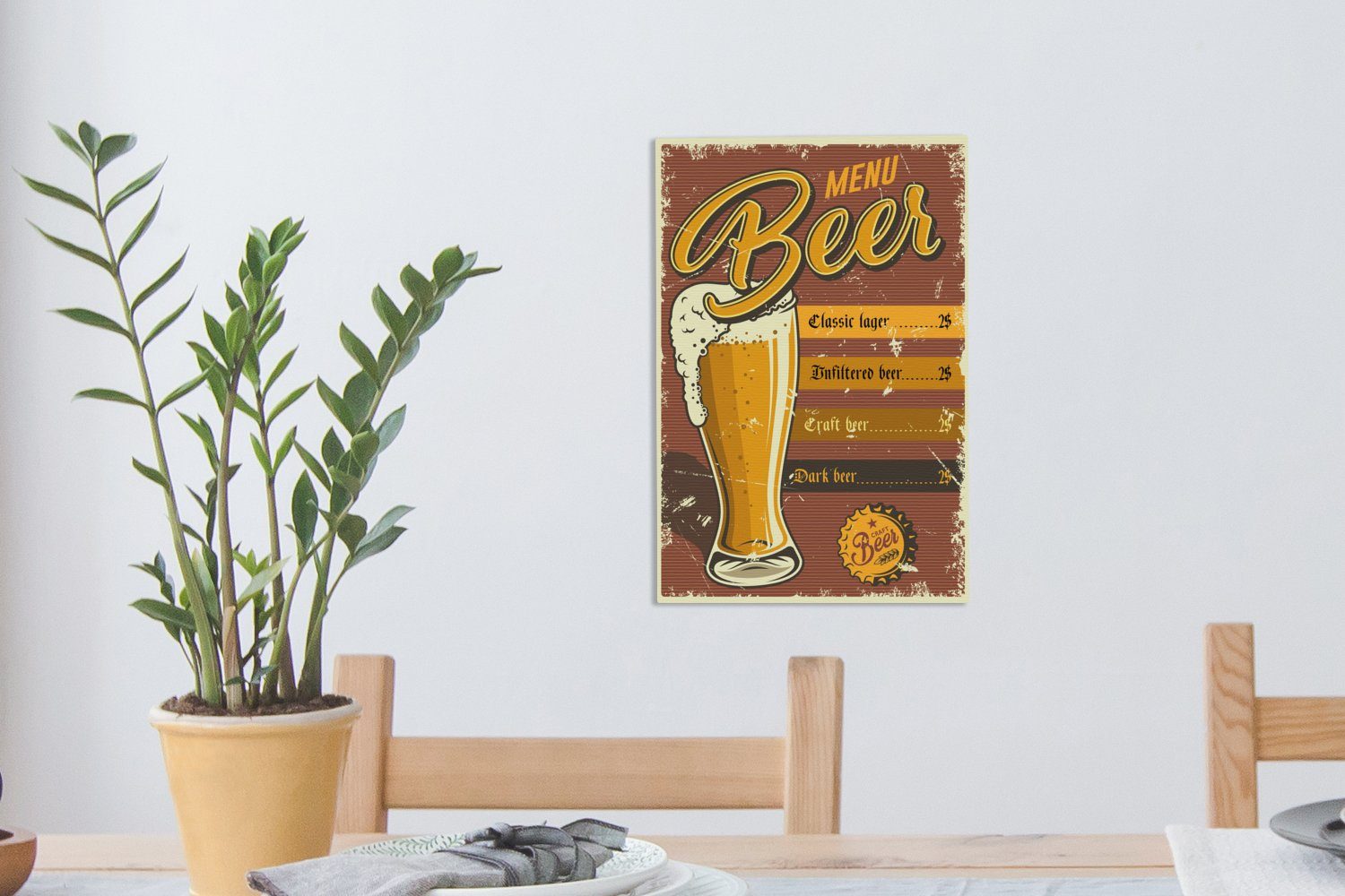 inkl. cm Mancave Vintage Bier (1 Leinwandbild bespannt Gemälde, Werbung, Zackenaufhänger, Leinwandbild - fertig St), - 20x30 OneMillionCanvasses® -