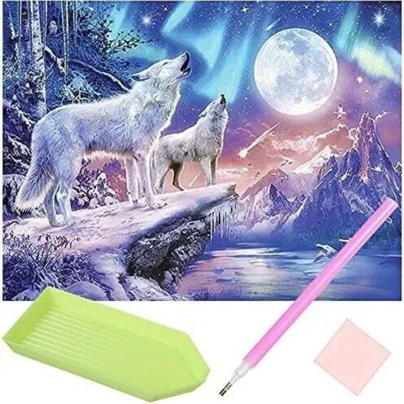 MALATEC Malen nach Zahlen 5d Diamond Painting DIY Wölfe (5d Diamond Painting-Set), Entspannendes Hobby, kreative Stunden, schimmerndes Endergebnis.