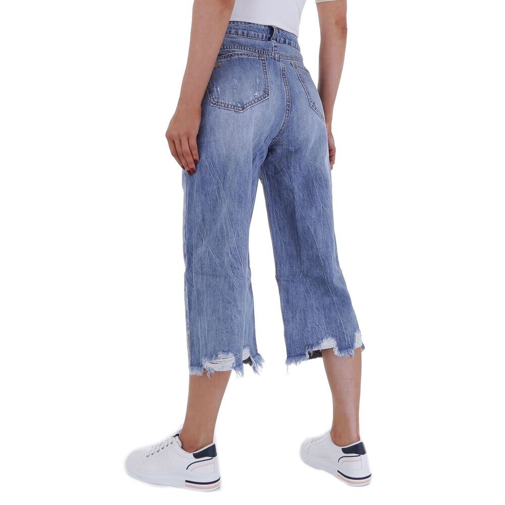 Destroyed-Look in Elegant Damen Bootcut Blau Jeans Ital-Design Bootcut-Jeans