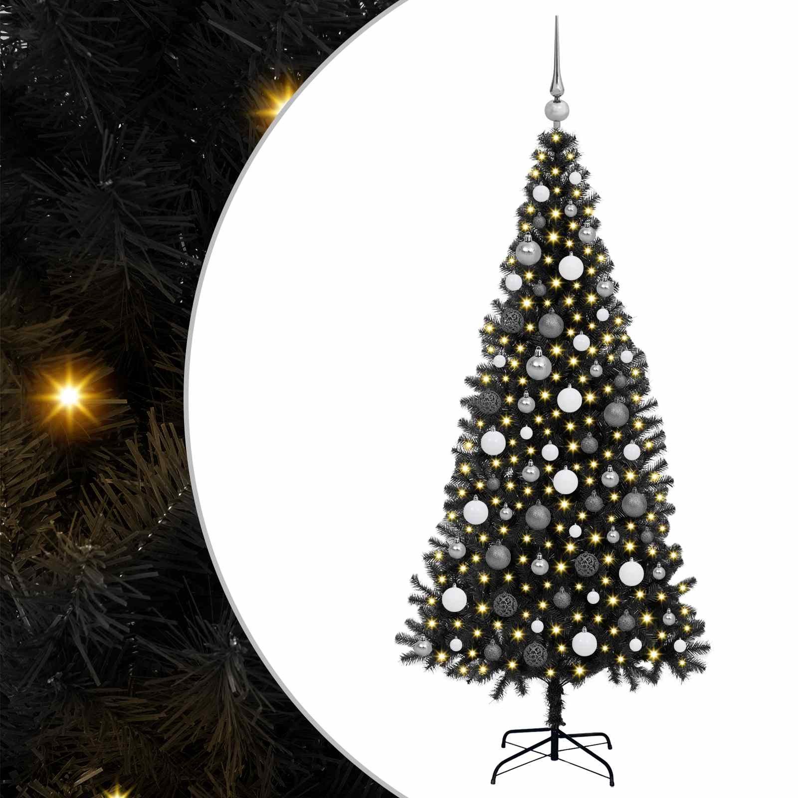 vidaXL Künstlicher Weihnachtsbaum Weihnachtsbaum mit 300 LEDs mit Ständer Schwarz 180 cm PVC