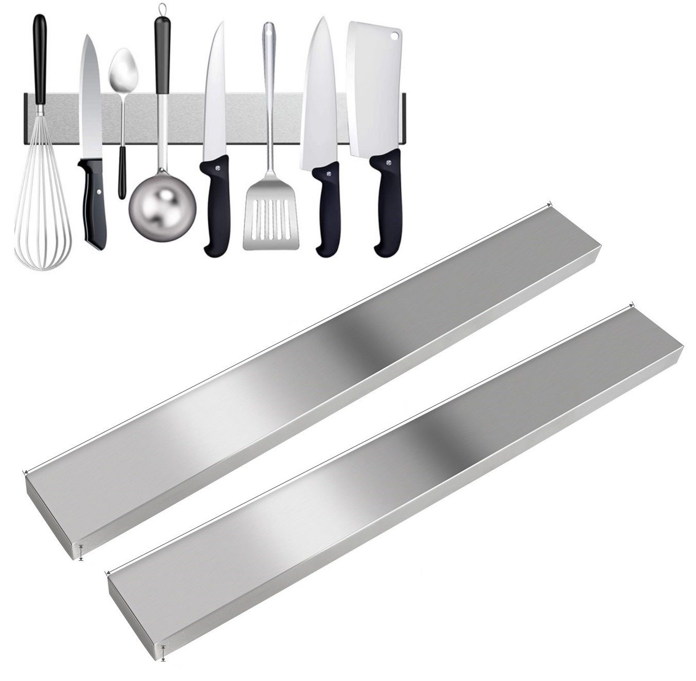 Wand-Magnet Messerhalter 3er Set Magnetleiste selbstklebend 50cm - Messerleiste Edelstahl Ohne