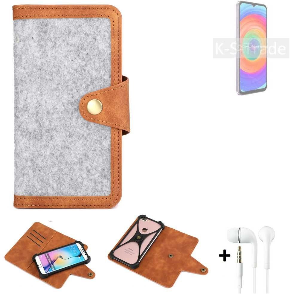 K-S-Trade Handyhülle für Ulefone Note 14, Handyhülle + Kopfhörer Schutzhülle Filz Hülle Kunstleder