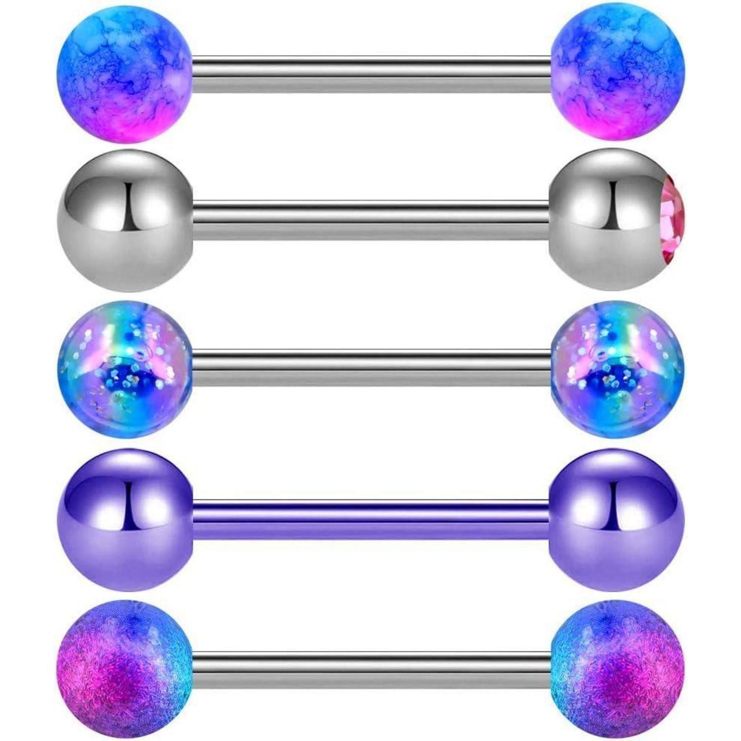 LuxusKollektion Piercing-Set Zungenpiercing Set 14G Violett Chirurgenstahl 16mm 1.6mm Piercings