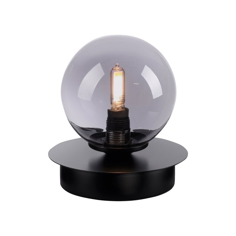 Paul Neuhaus LED Nachttischlampe WIDOW, LED wechselbar, Warmweiß, Schalter,  Schnurschalter, Schlichtes, schwarzes Rauchglas