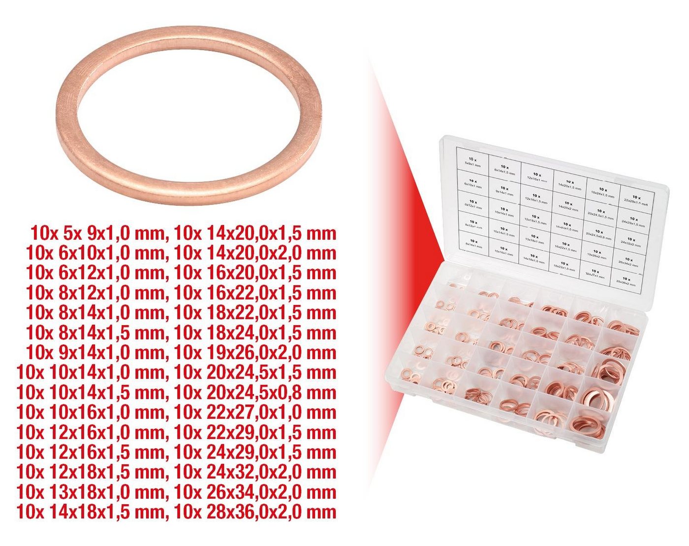Thumbnail - KS Tools Dichtring Sortiment Kupfer-Dichtringe, 5-28, 300-tlg