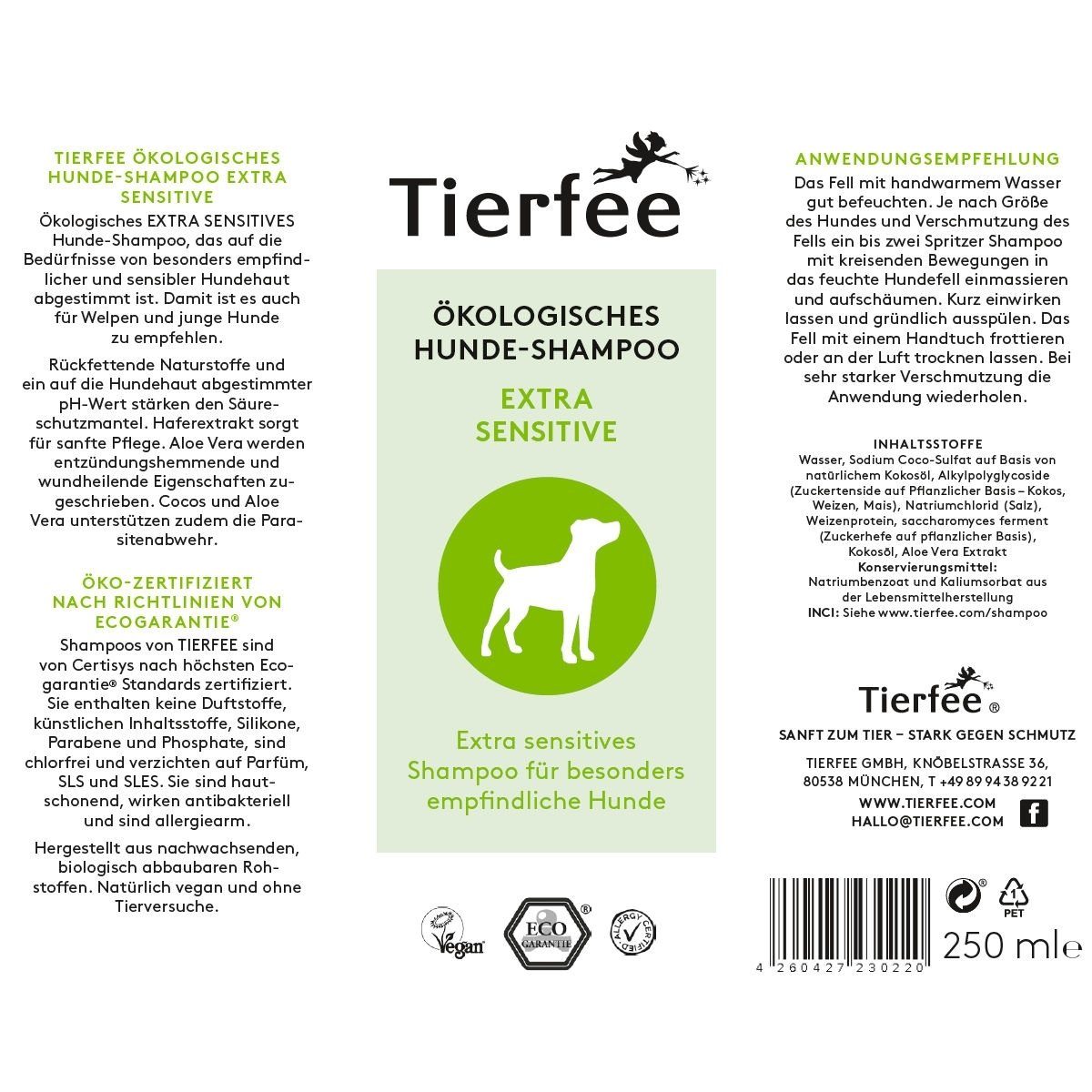 Tierfee Tiershampoo Ökologisches Hunde-Shampoo Extra Sensitive 250 ml, 250 ml, ökologisch, vegan