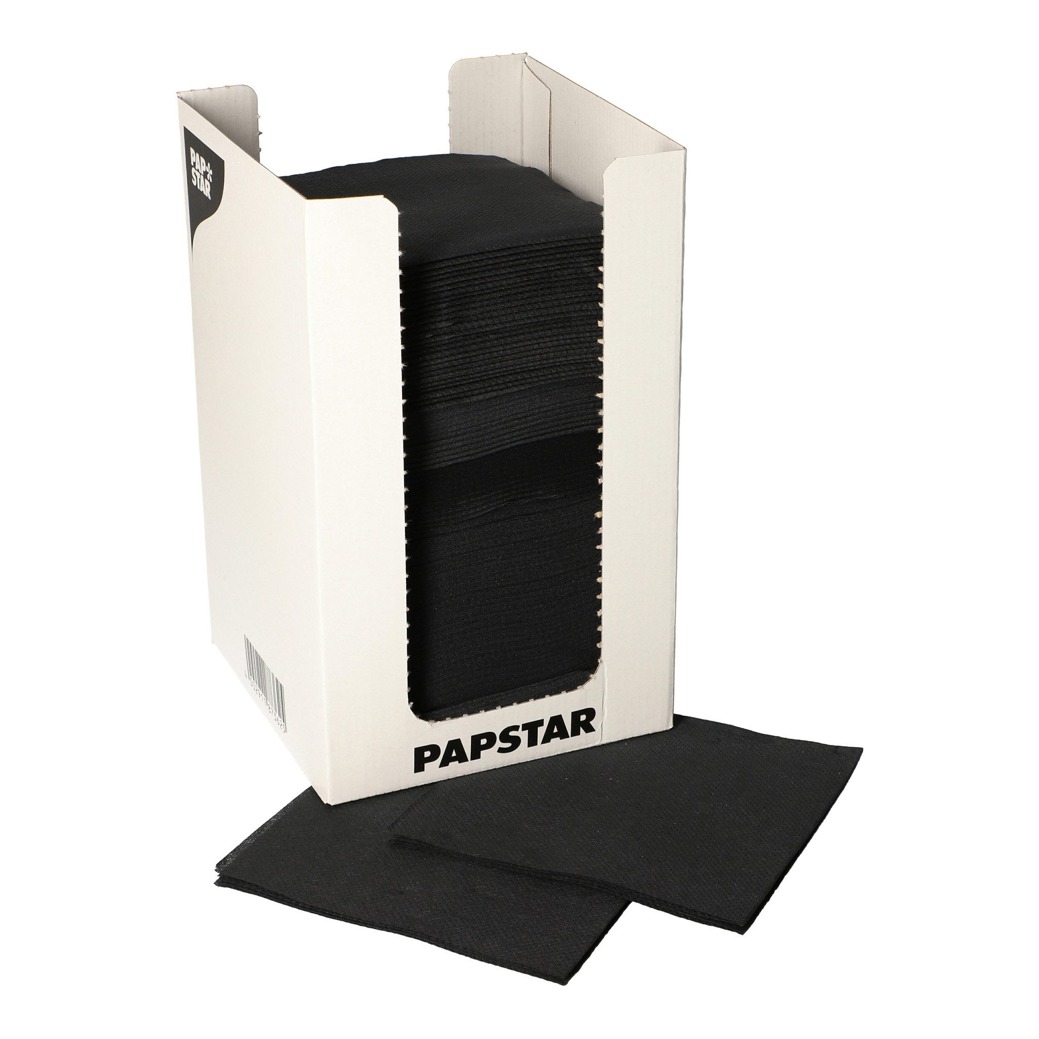 PAPSTAR Papierserviette, Servietten Papier 20x20cm 2-lag 1/4-Falz 100 Stk. & Spenderbox Schwarz