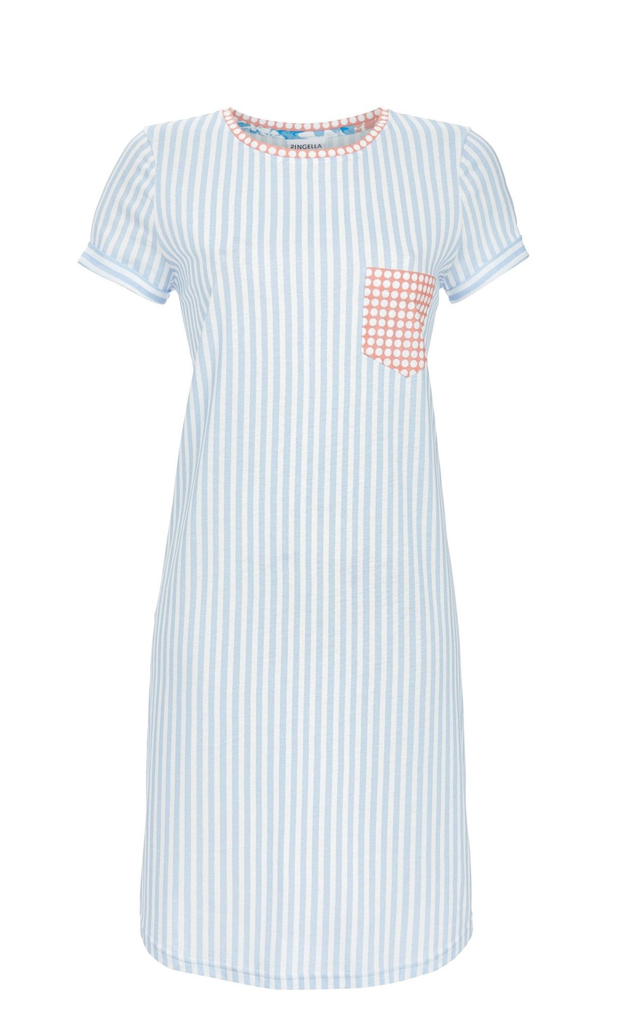 Ringella Nachthemd - gestreiftes Bigshirt mit Brusttasche im Pünktchenprint 50% Baumwolle 50% Modal