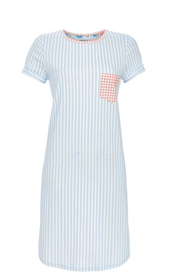Ringella Nachthemd - gestreiftes Bigshirt mit Brusttasche im Pünktchenprint 50% Baumwolle 50% Modal