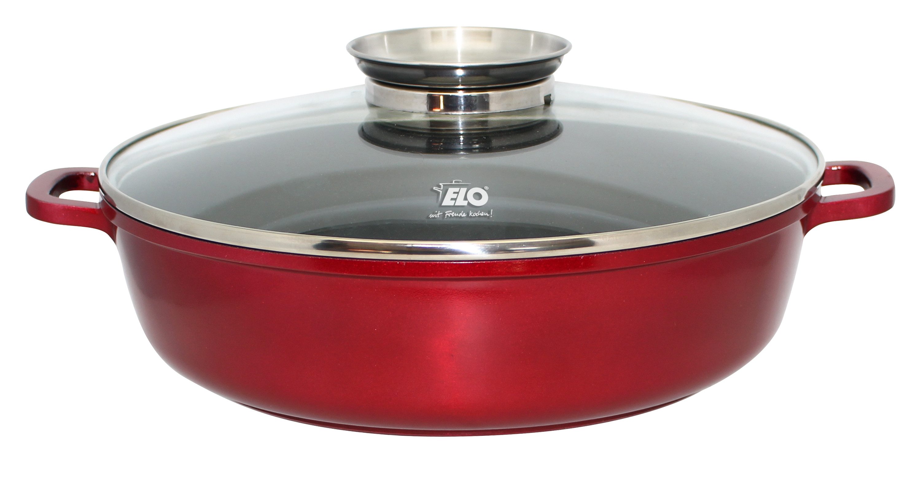 Elo Servierpfanne Rubino, Pfanne mit Glasdeckel, Aluminiumguss (1-tlg), mit Glitzer-Glamour-Effekt außen