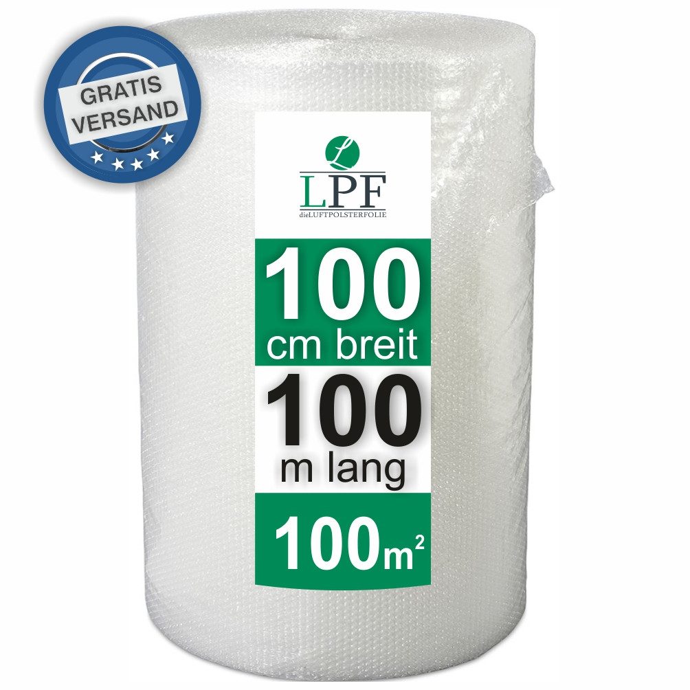 LPF dieLUFTPOLSTERFOLIE Schutzfolie Luftpolsterfolie 100 cm x 100 m Noppenfolie Verpackungsfolie