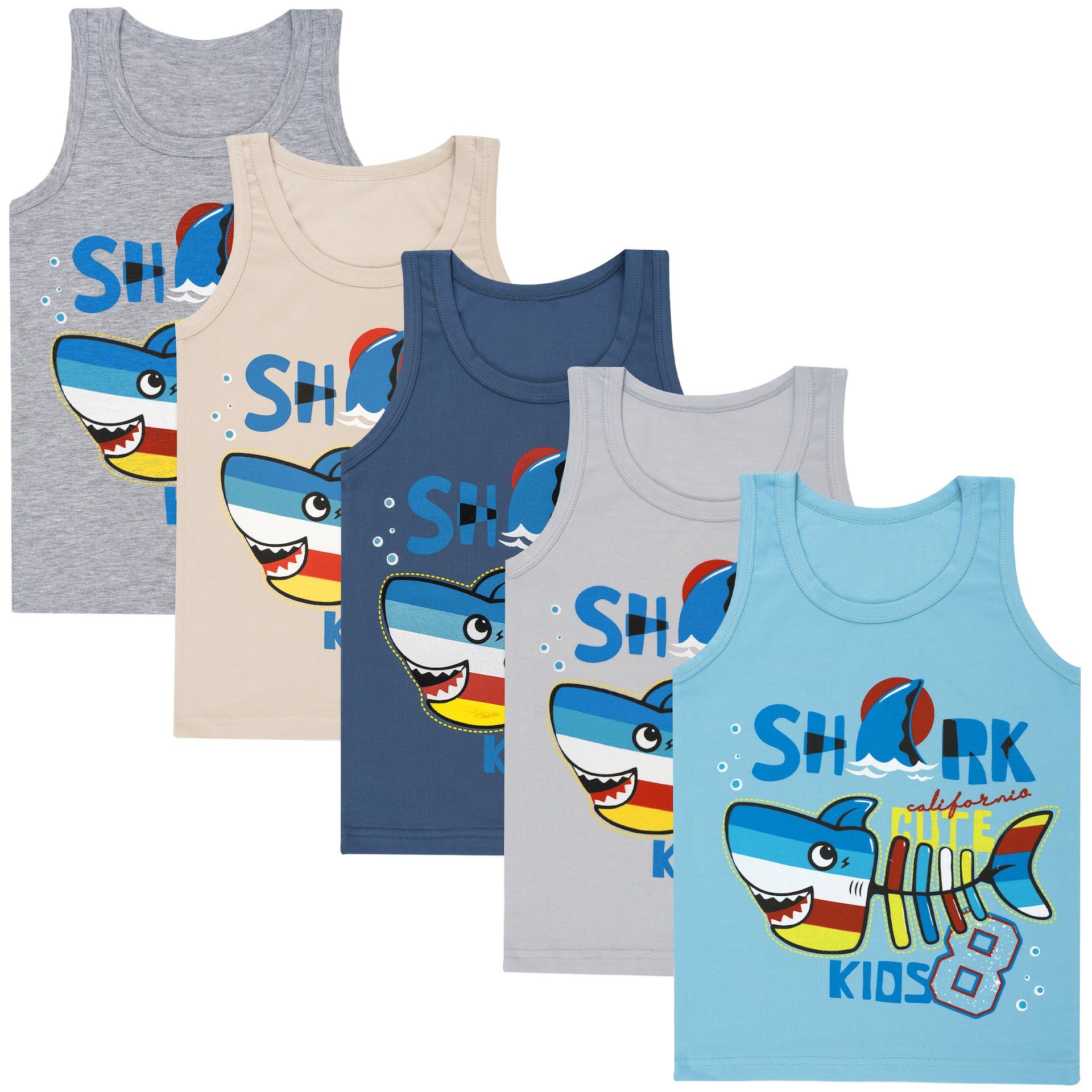 Unterhemd 5er Set Jungen Unterhemden - Shark - Bunt