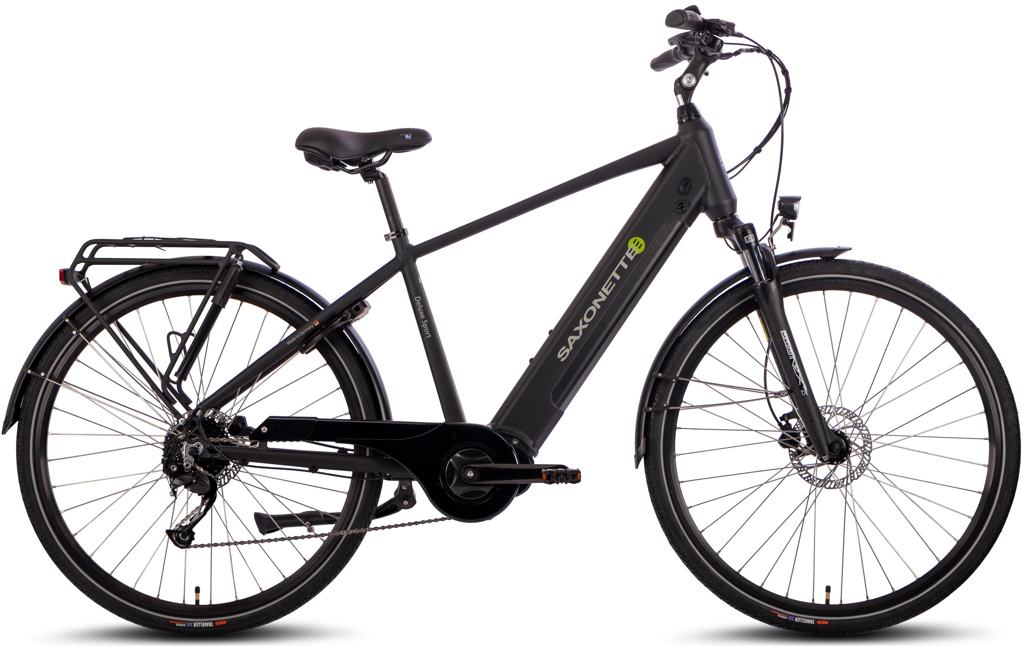 SAXONETTE E-Bike Cityrad Deluxe Sport Man, 9 Gang Shimano Alivio Schaltwerk, Kettenschaltung, Mittelmotor, 418 Wh, Pedelec, Elektrofahrrad für Damen u. Herren