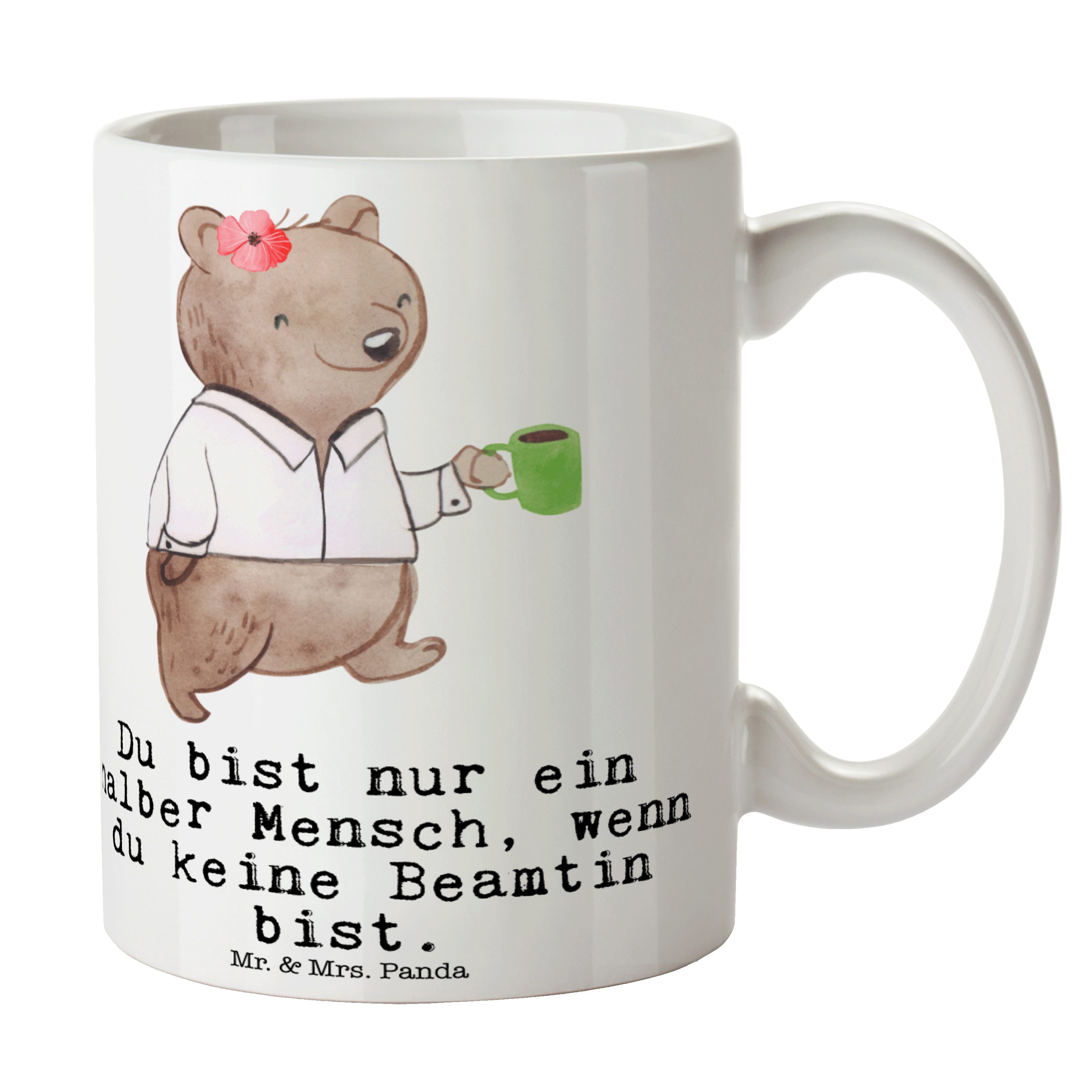 Mr. & Mrs. Panda - Tasse Keramik Geschenk, Beamtin - Abschied, Weiß Beamtentum, Firma, Teeb, Herz mit