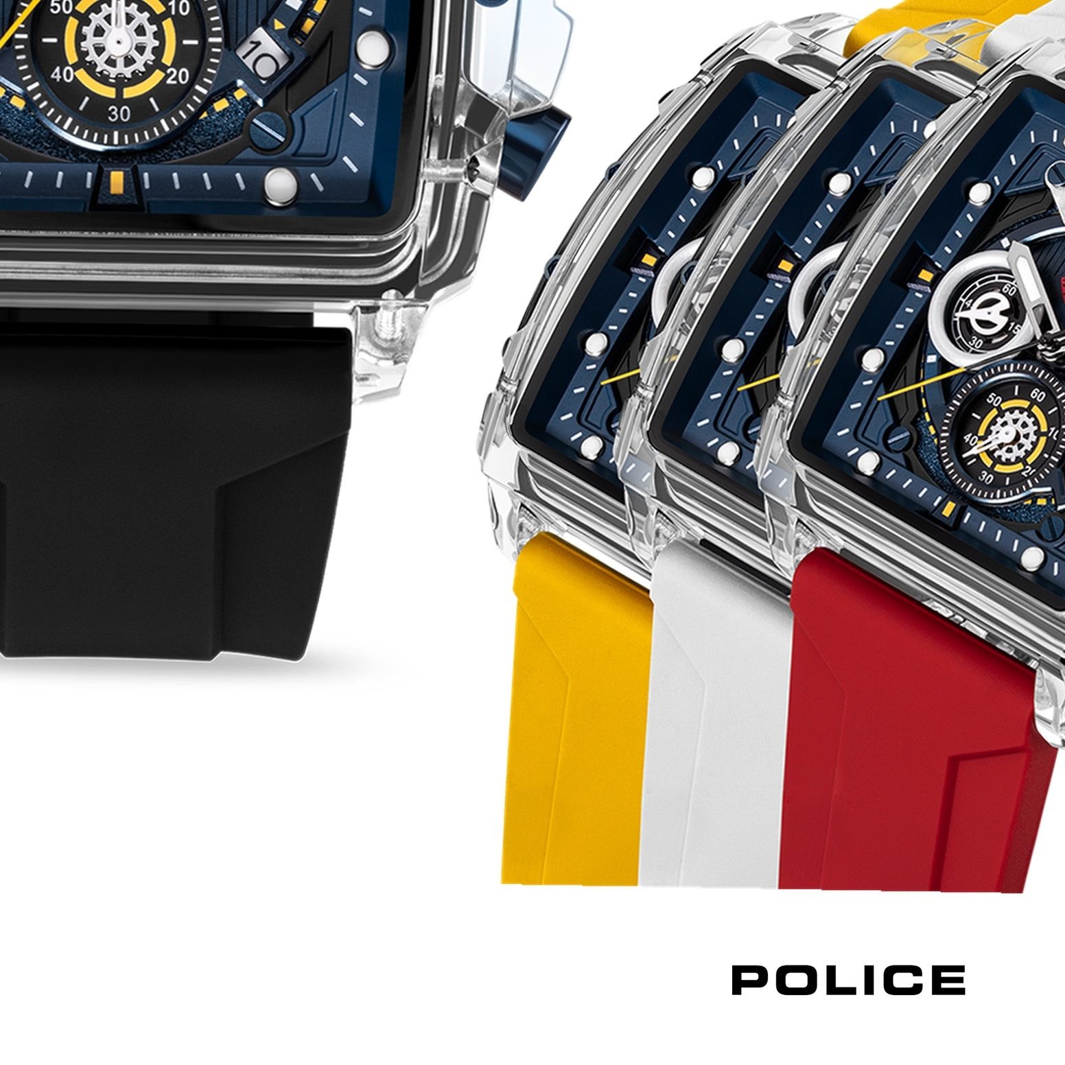 Police Chronograph Police Herrenuhr Silikon Armband, (Chronograph), Herrenuhr quadratisch, extra groß (ca.43x43,8mm) Silikonarmband, Sport
