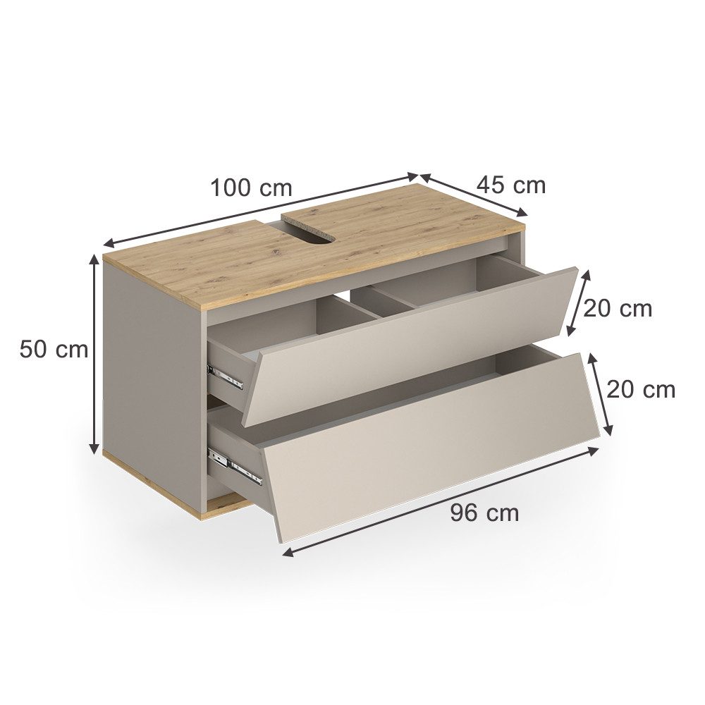 Vicco Waschbeckenunterschrank Edelin, Cashmere/Artisan, 100 x 50 cm mit 2 S günstig online kaufen
