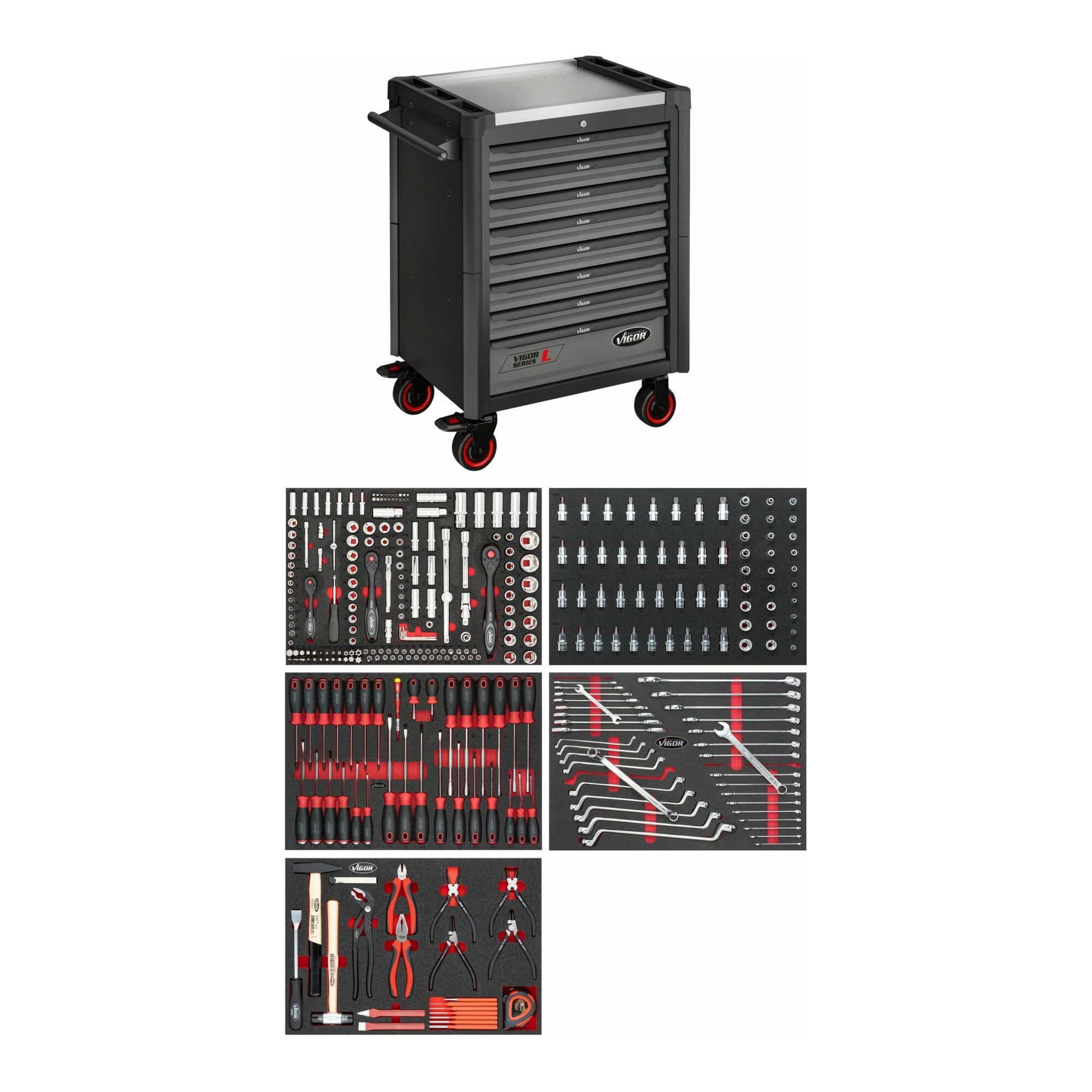 VIGOR Werkstattwagen VIGOR Werkstattwagen SeriesL, mit Sortiment, V4560-X, 344-teilig