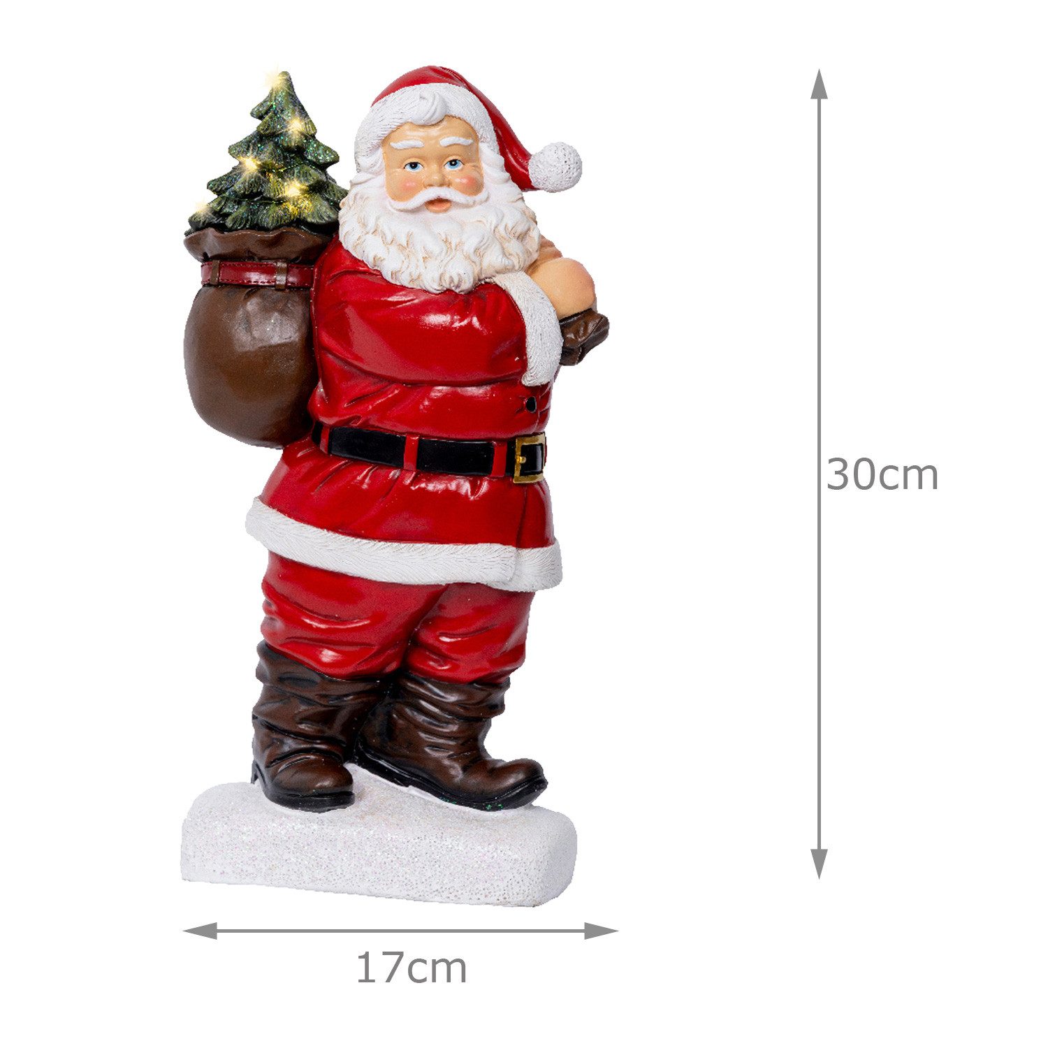 MARELIDA LED Dekofigur LED Weihnachtsmann mit leuchtendem Tannenbaum Santa Batterie 30cm, LED Classic, warmweiß (2100K bis 3000K) – Bild 4 von 5