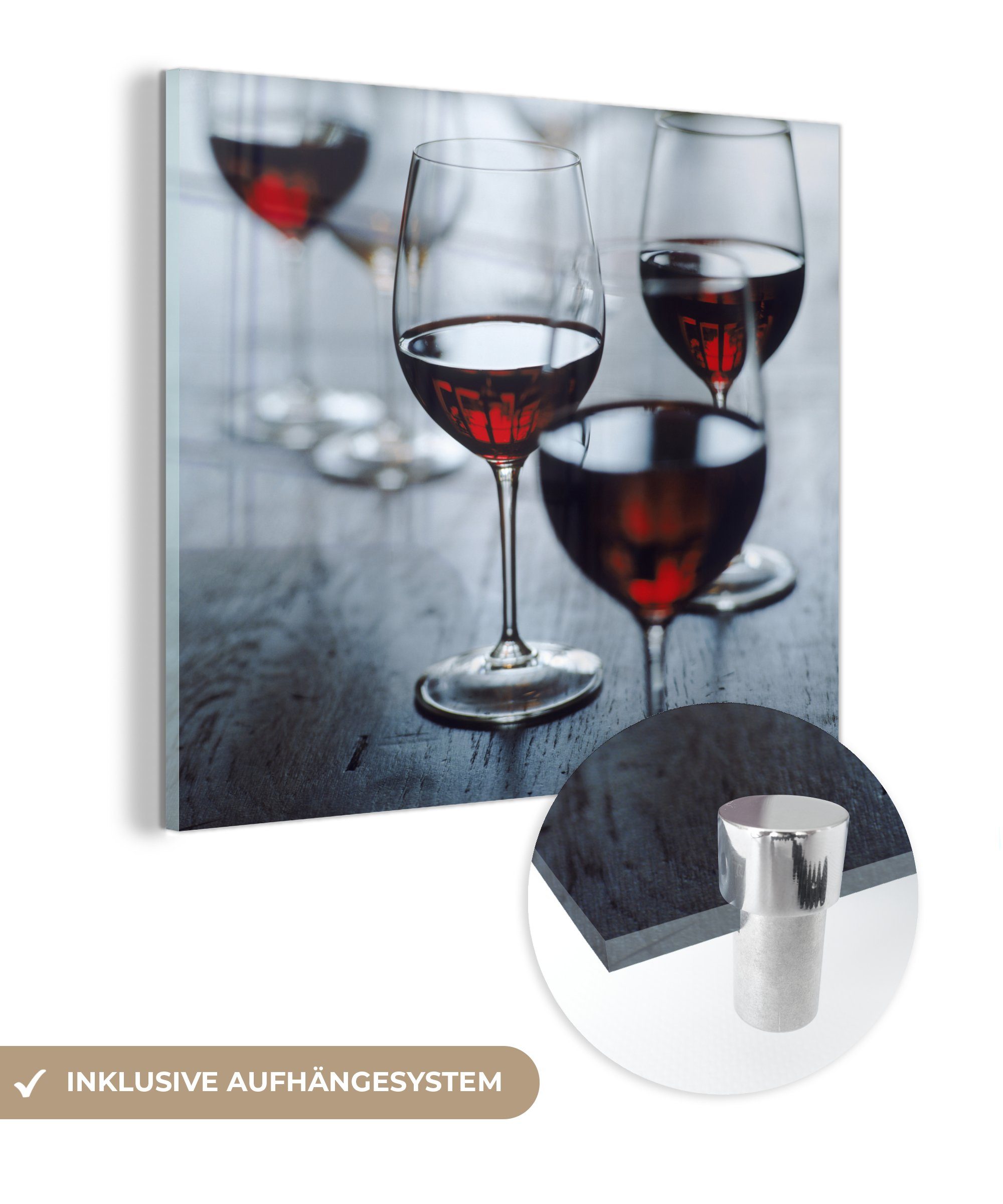 MuchoWow Acrylglasbild Vier schöne Gläser Rotwein, (1 St), Glasbilder - Bilder auf Glas Wandbild - Foto auf Glas - Wanddekoration
