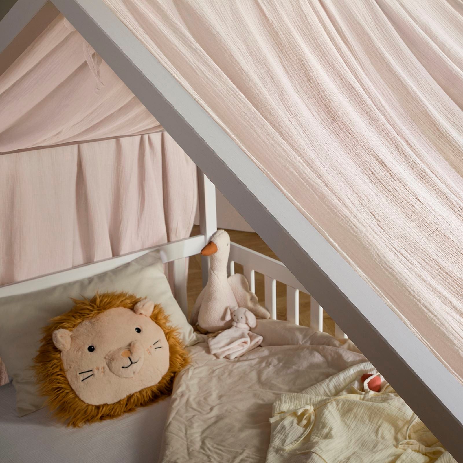 IDIMEX Betthimmel LIAN, Betthimmel Hausbett Deko Musselin Baldachin aus 100% Baumwolle beige