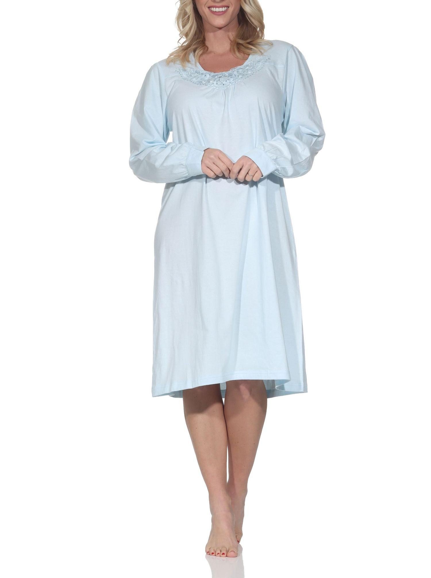 Normann Nachthemd Damen langarm Nachthemd mit Spitze im klassisch fraulichen Design