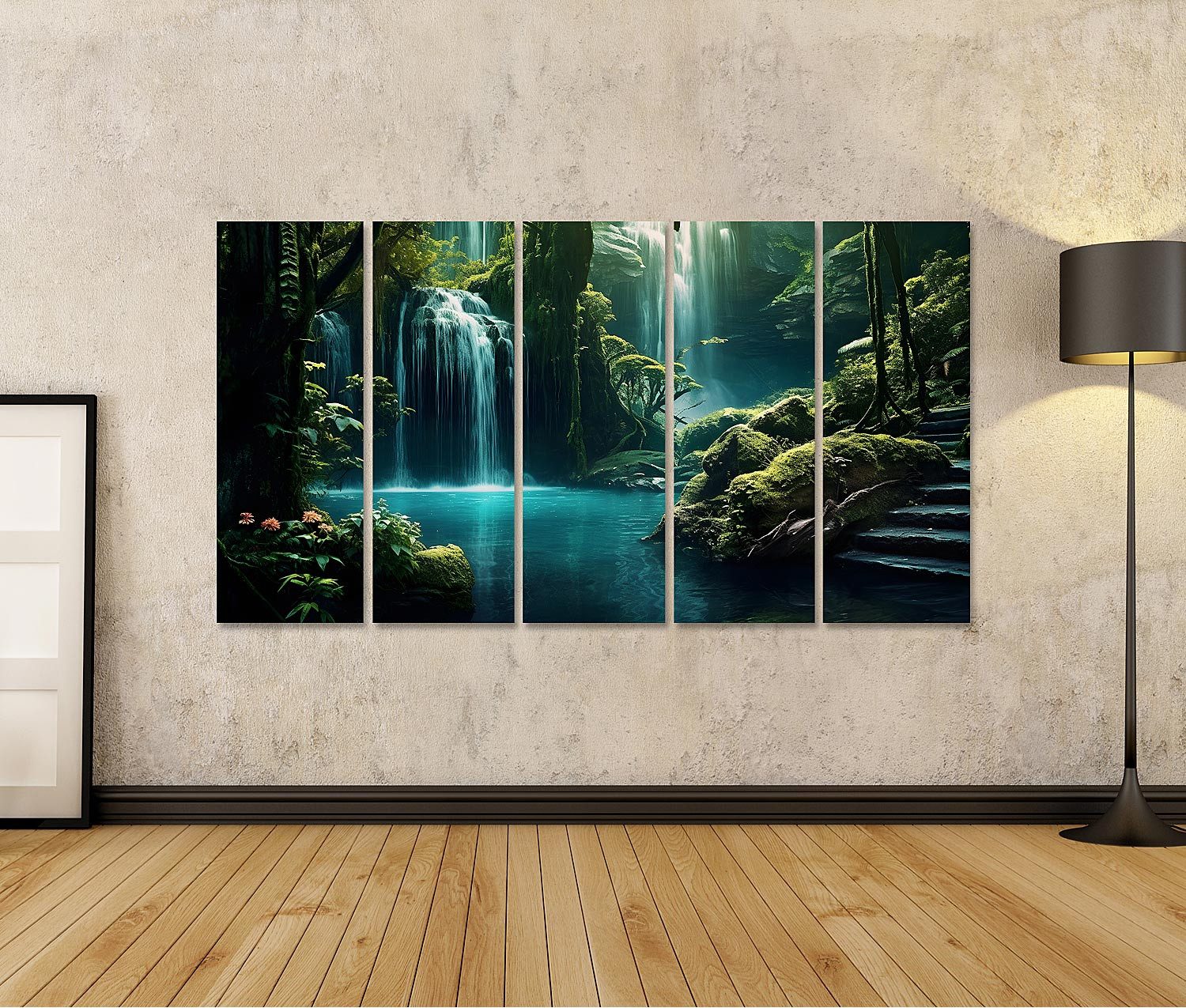 islandburner Leinwandbild Wasserfall im Dschungel Fantasielandschaft günstig online kaufen