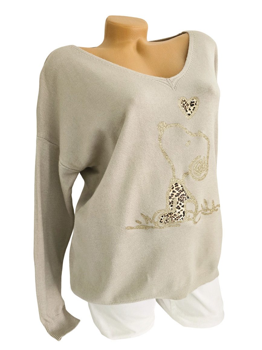 Rehoboth Moda V-Ausschnitt-Pullover Feinstrick Damen Pullover Snoopy Patch günstig online kaufen