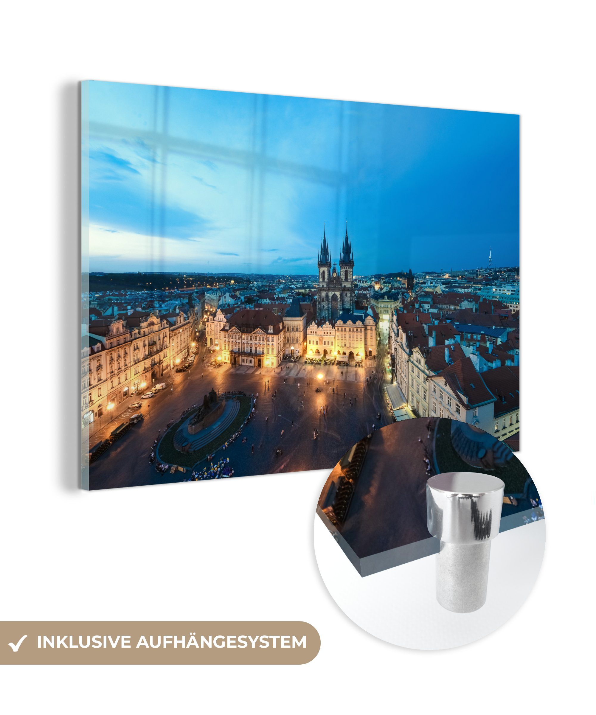 MuchoWow Acrylglasbild Der Prager Altstädter Ring am Abend, (1 St), Acrylglasbilder Wohnzimmer & Schlafzimmer