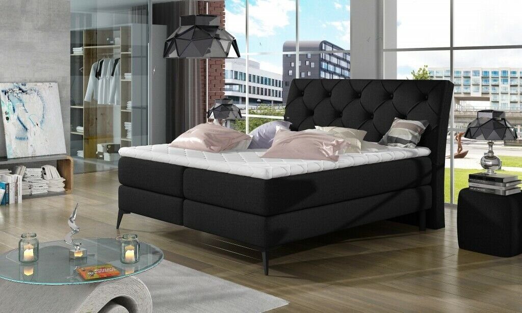 Bett Doppelbett Bett, Designer Polsterbett Schwarz XXL Chesterfield JVmoebel Betten Big Luxus